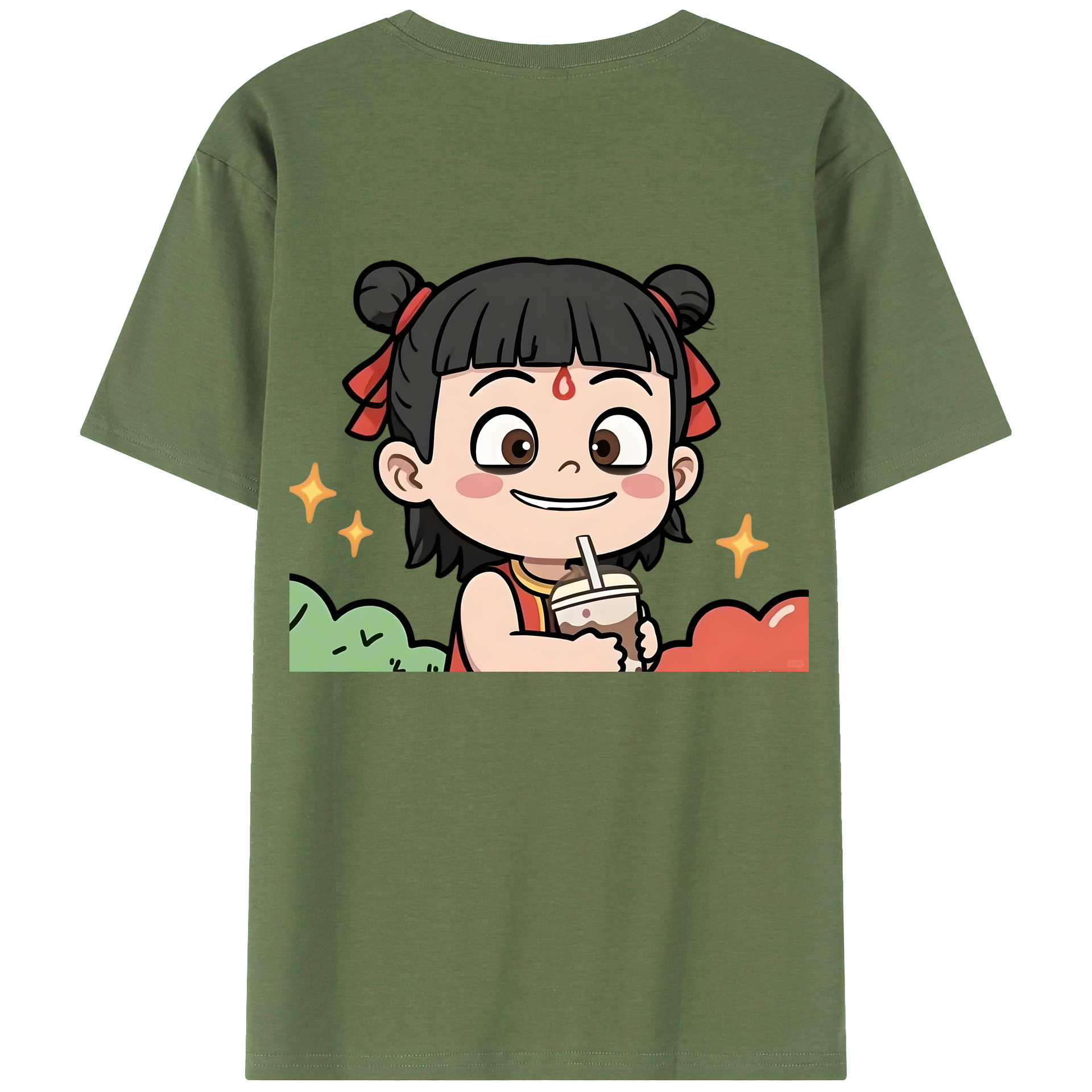 （画像用） Ne Zha 2 ナタ 魔童の大暴れ 綿100％ メンズ半袖Tシャツ（バックプリント） 通気性